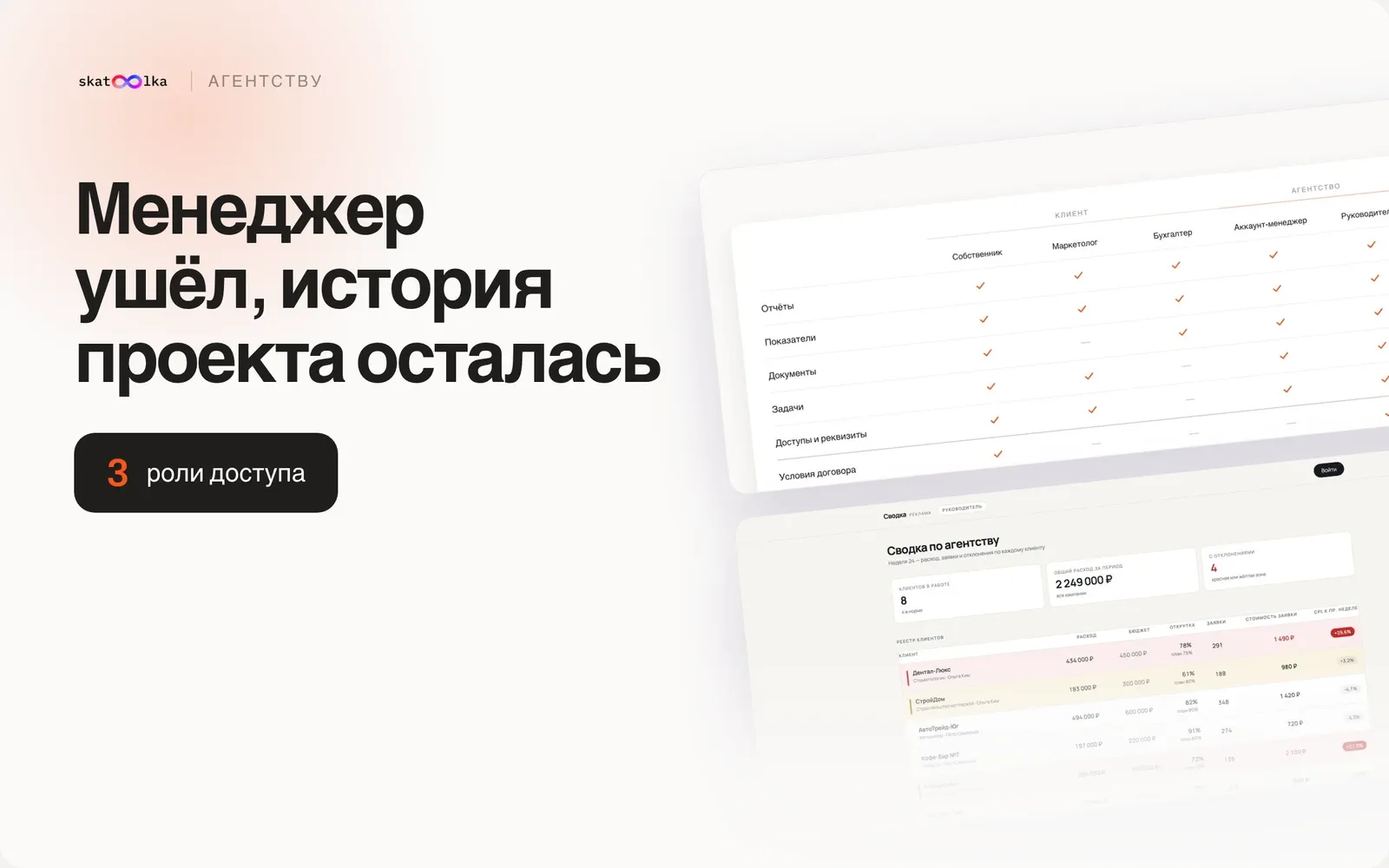Кабинет рекламного агентства для работы с несколькими клиентами