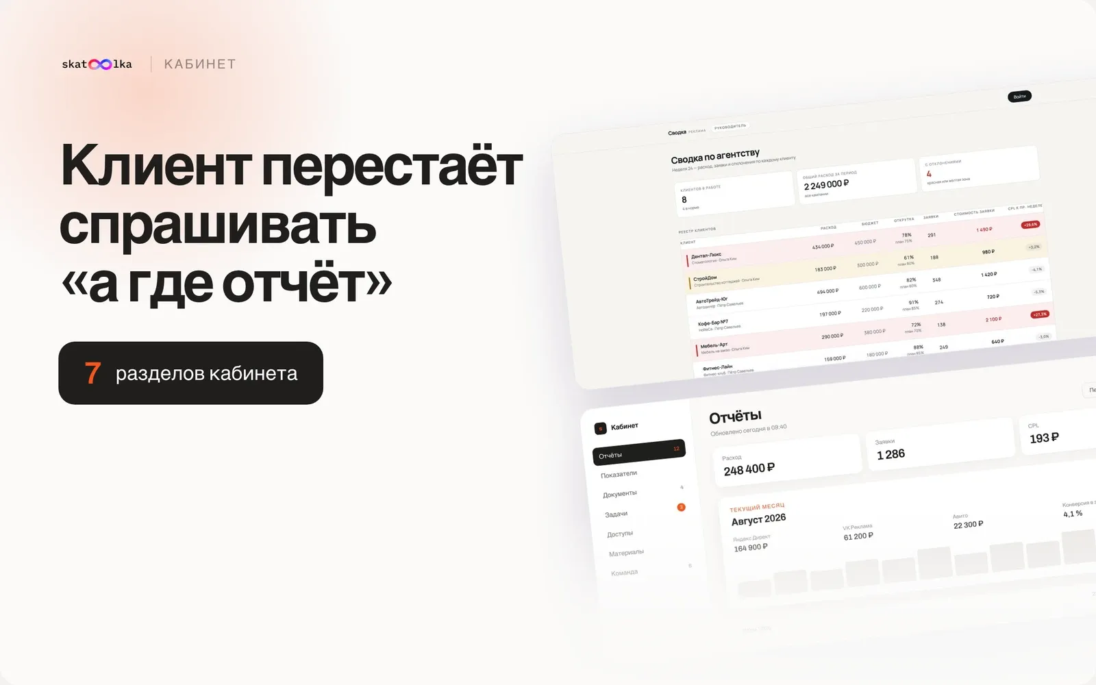 Личный кабинет клиента рекламного агентства